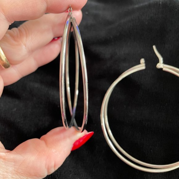 Large double stainless steel silver hoops - Picture 2 of 2